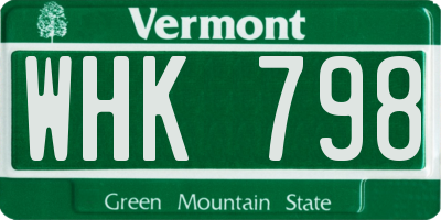 VT license plate WHK798