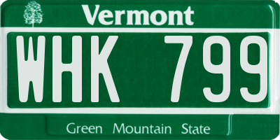 VT license plate WHK799