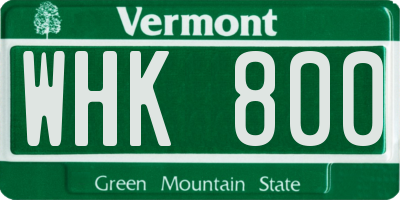 VT license plate WHK800