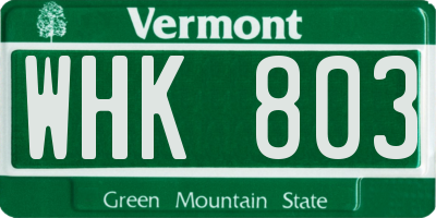 VT license plate WHK803