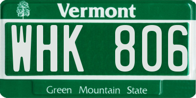 VT license plate WHK806