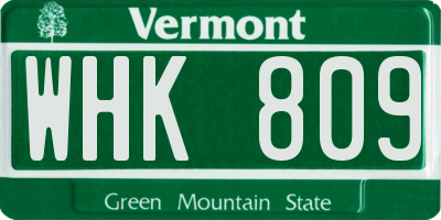 VT license plate WHK809