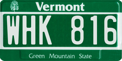VT license plate WHK816