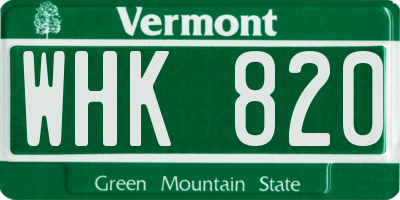 VT license plate WHK820