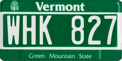VT license plate WHK827