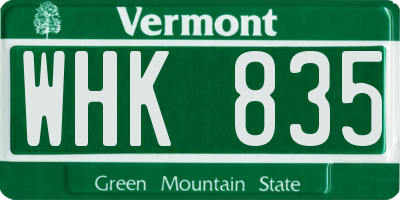 VT license plate WHK835