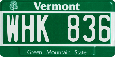 VT license plate WHK836