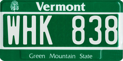 VT license plate WHK838