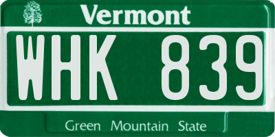 VT license plate WHK839