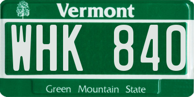 VT license plate WHK840