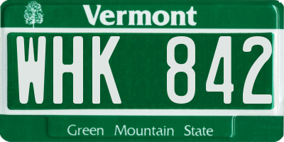 VT license plate WHK842