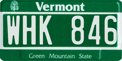 VT license plate WHK846