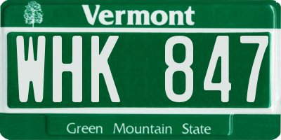 VT license plate WHK847