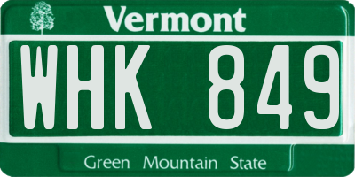 VT license plate WHK849