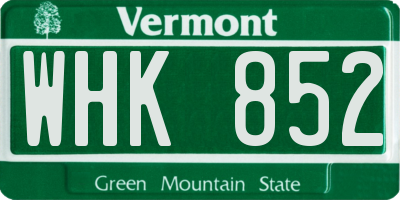 VT license plate WHK852