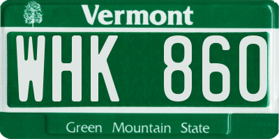 VT license plate WHK860