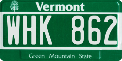 VT license plate WHK862