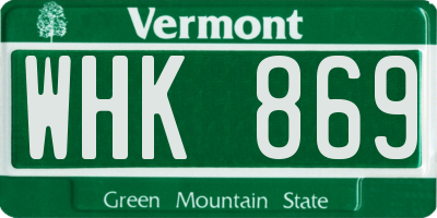 VT license plate WHK869