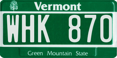 VT license plate WHK870
