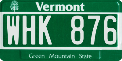 VT license plate WHK876