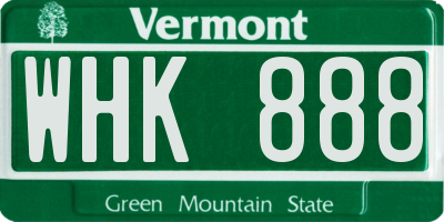 VT license plate WHK888