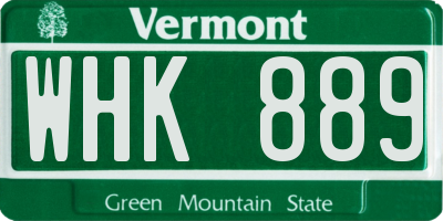 VT license plate WHK889