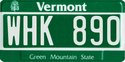 VT license plate WHK890