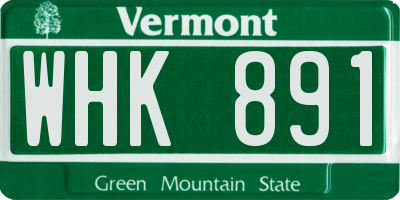 VT license plate WHK891