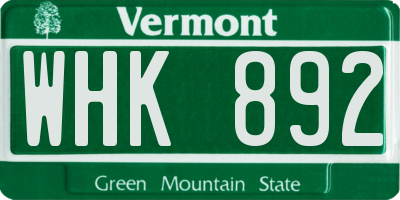 VT license plate WHK892