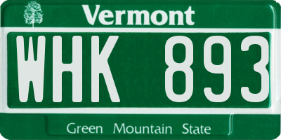 VT license plate WHK893