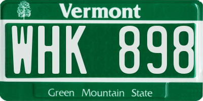VT license plate WHK898