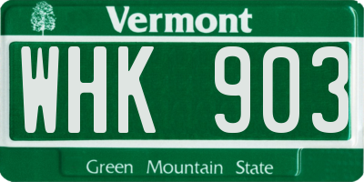 VT license plate WHK903