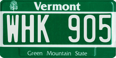 VT license plate WHK905