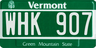 VT license plate WHK907