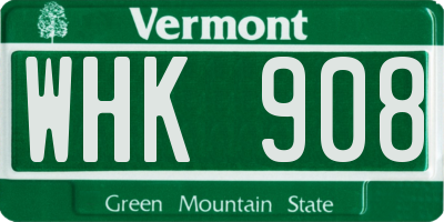 VT license plate WHK908
