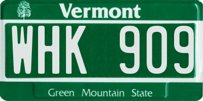VT license plate WHK909