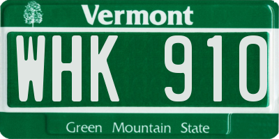 VT license plate WHK910