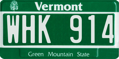 VT license plate WHK914