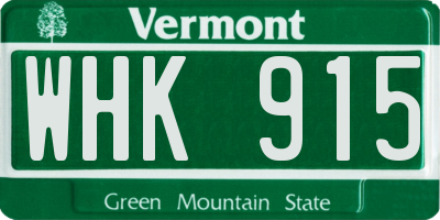 VT license plate WHK915