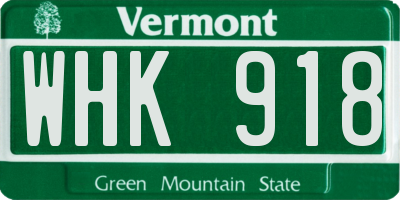VT license plate WHK918