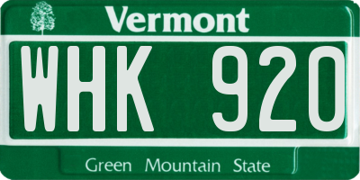 VT license plate WHK920