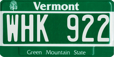 VT license plate WHK922