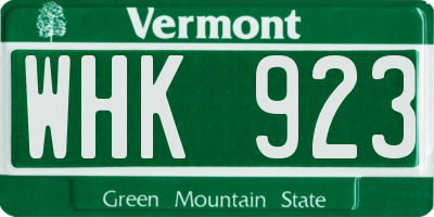 VT license plate WHK923