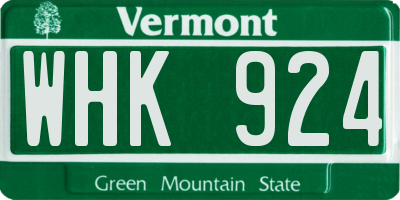 VT license plate WHK924