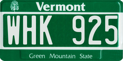 VT license plate WHK925