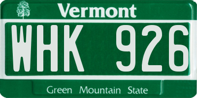 VT license plate WHK926