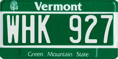 VT license plate WHK927