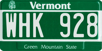 VT license plate WHK928