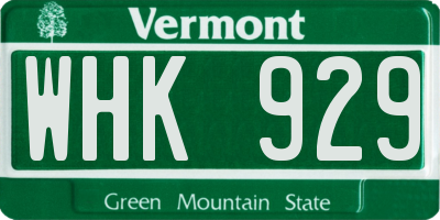 VT license plate WHK929