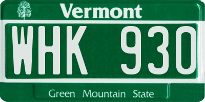 VT license plate WHK930
